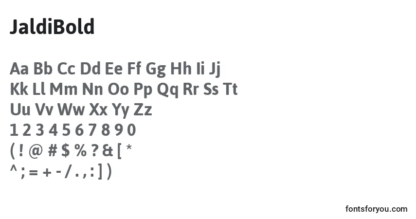 A fonte JaldiBold – alfabeto, números, caracteres especiais