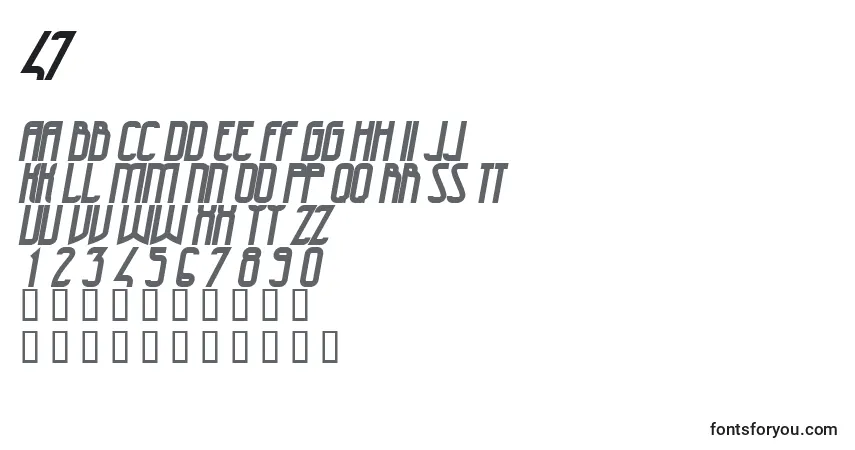 Czcionka 47 – alfabet, cyfry, specjalne znaki