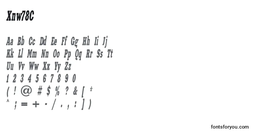 Czcionka Xnw78C – alfabet, cyfry, specjalne znaki