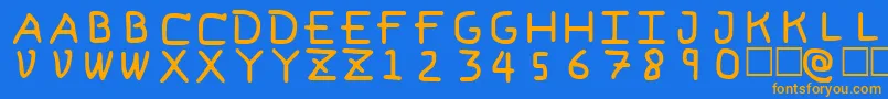 フォントPfVvbf6 – オレンジ色の文字が青い背景にあります。