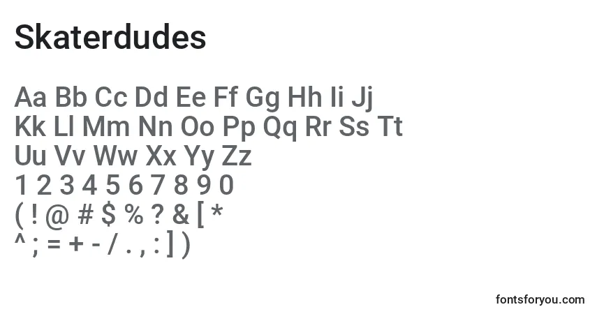 Schriftart Skaterdudes – Alphabet, Zahlen, spezielle Symbole