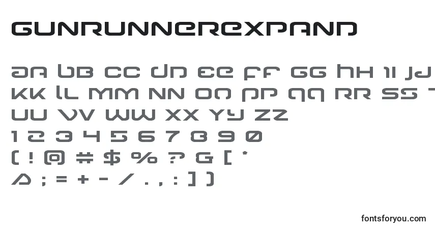 Шрифт Gunrunnerexpand – алфавит, цифры, специальные символы