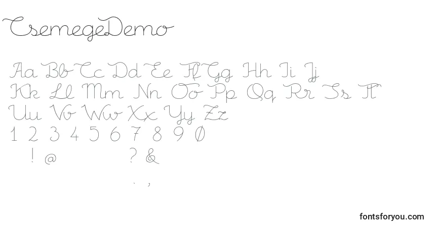 characters of csemegedemo font, letter of csemegedemo font, alphabet of  csemegedemo font