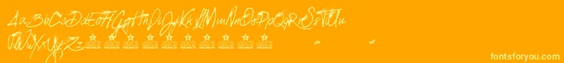 SplattedPersonalUse-Schriftart – Gelbe Schriften auf orangefarbenem Hintergrund