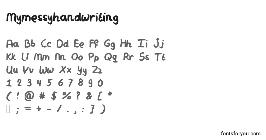 Schriftart Mymessyhandwriting – Alphabet, Zahlen, spezielle Symbole