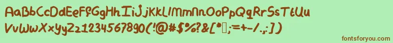 フォントMymessyhandwriting – 緑の背景に茶色のフォント