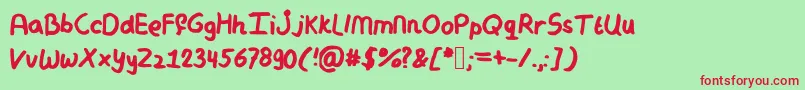 Czcionka Mymessyhandwriting – czerwone czcionki na zielonym tle