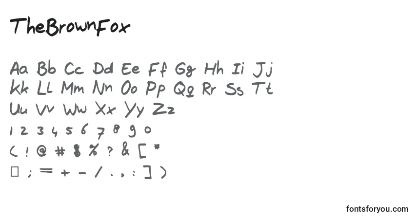 A fonte TheBrownFox (20006) – alfabeto, números, caracteres especiais