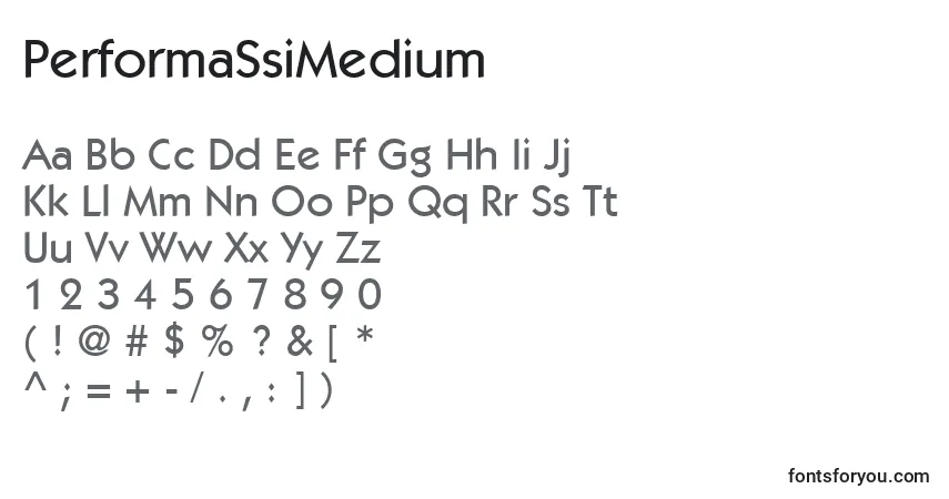 A fonte PerformaSsiMedium – alfabeto, números, caracteres especiais