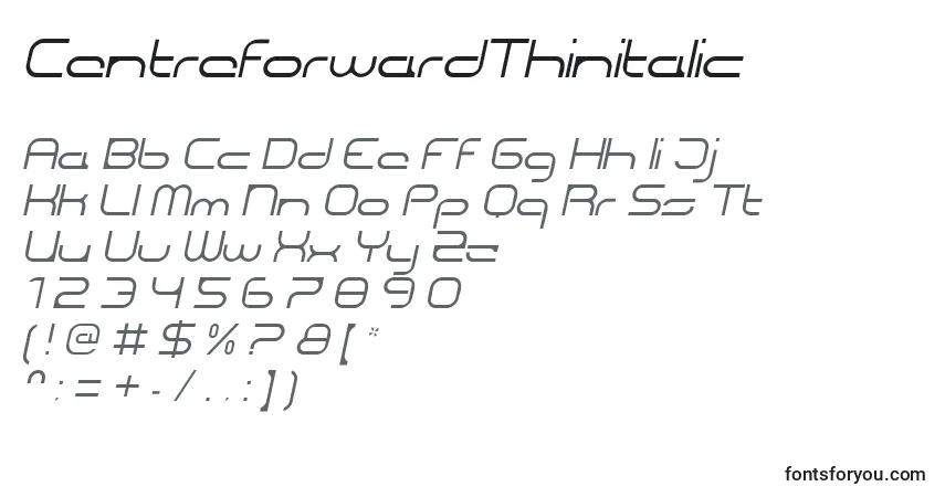 CentreforwardThinitalicフォント–アルファベット、数字、特殊文字