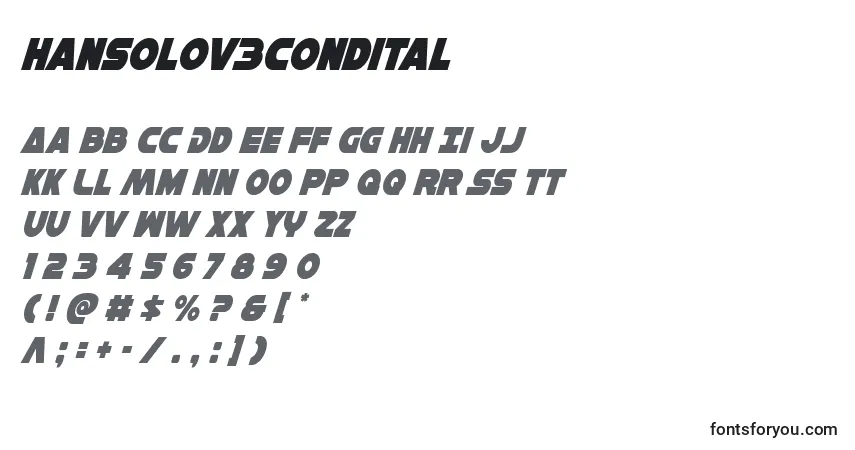 Schriftart Hansolov3condital – Alphabet, Zahlen, spezielle Symbole