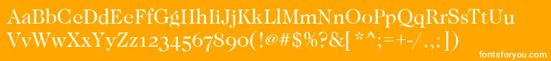 CaslonOsfBook-Schriftart – Weiße Schriften auf orangefarbenem Hintergrund