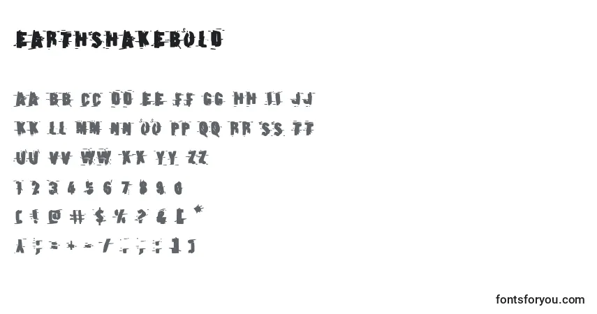 Czcionka Earthshakebold – alfabet, cyfry, specjalne znaki