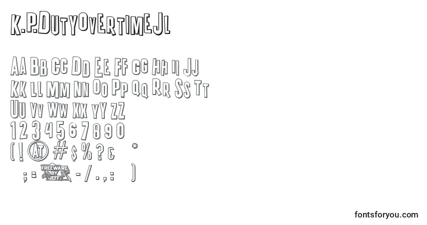 Czcionka K.P.DutyOvertimeJl – alfabet, cyfry, specjalne znaki