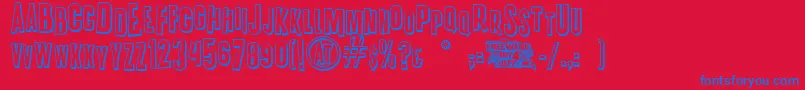 K.P.DutyOvertimeJl-Schriftart – Blaue Schriften auf rotem Hintergrund