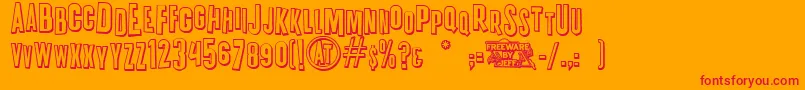 Fonte K.P.DutyOvertimeJl – fontes vermelhas em um fundo laranja