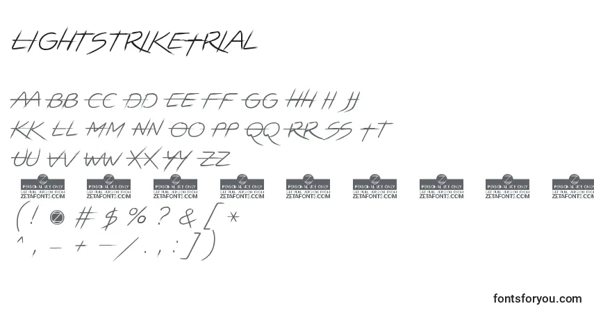 Czcionka LightstrikeTrial – alfabet, cyfry, specjalne znaki