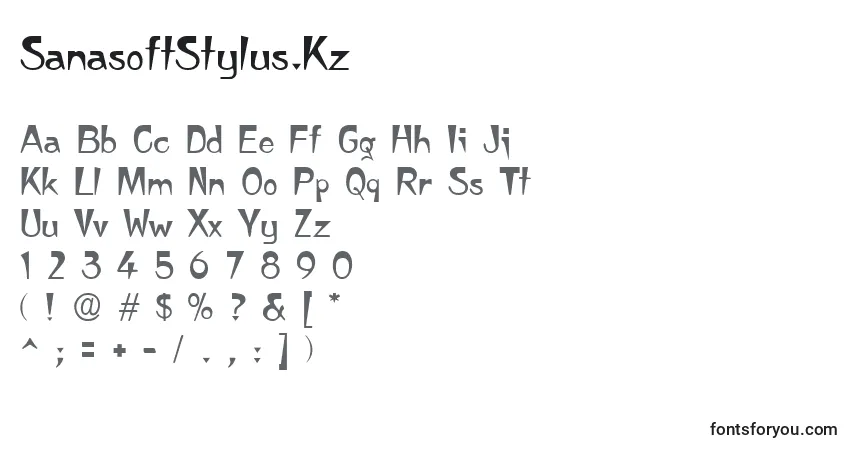 A fonte SanasoftStylus.Kz – alfabeto, números, caracteres especiais