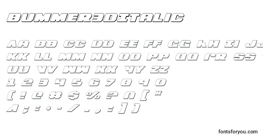 Czcionka Bummer3DItalic – alfabet, cyfry, specjalne znaki