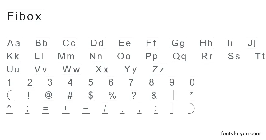 Schriftart Fibox – Alphabet, Zahlen, spezielle Symbole