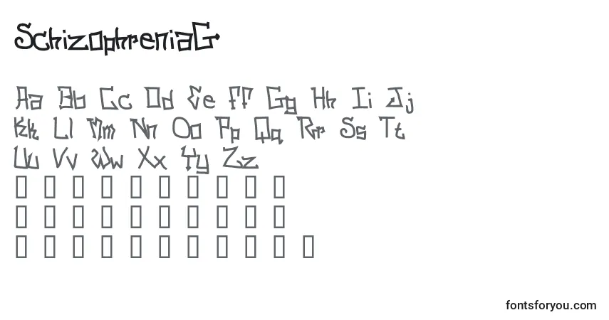 Шрифт SchizophreniaG – алфавит, цифры, специальные символы
