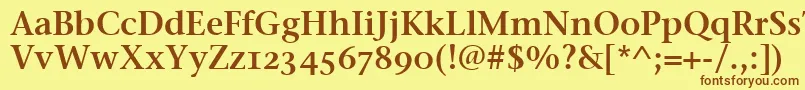 フォントStoneSerifSemOsItcttSemi – 茶色の文字が黄色の背景にあります。