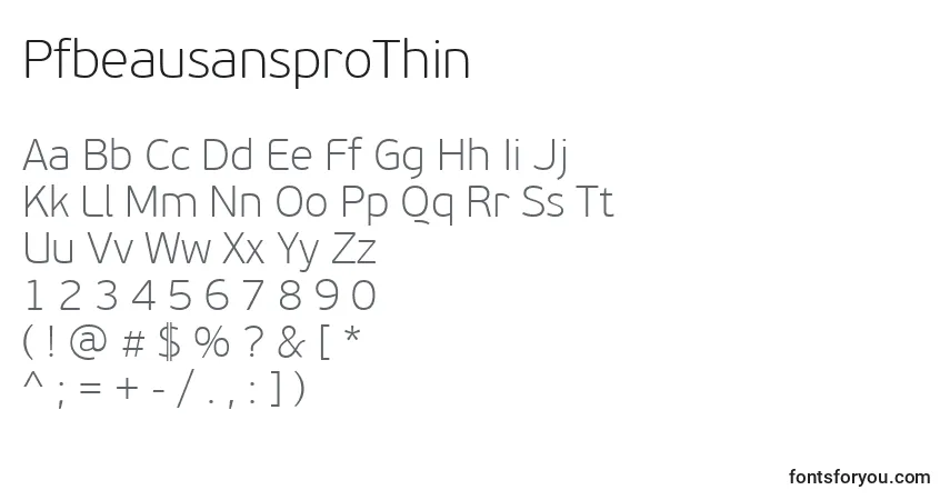 Czcionka PfbeausansproThin – alfabet, cyfry, specjalne znaki