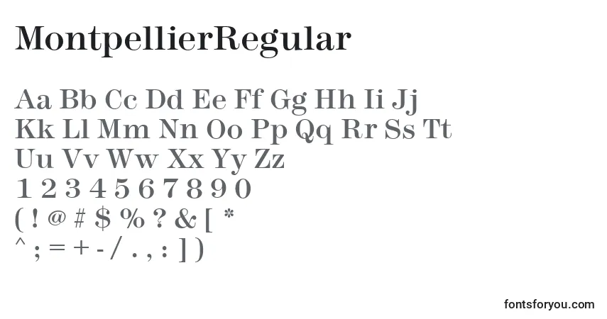 Schriftart MontpellierRegular – Alphabet, Zahlen, spezielle Symbole