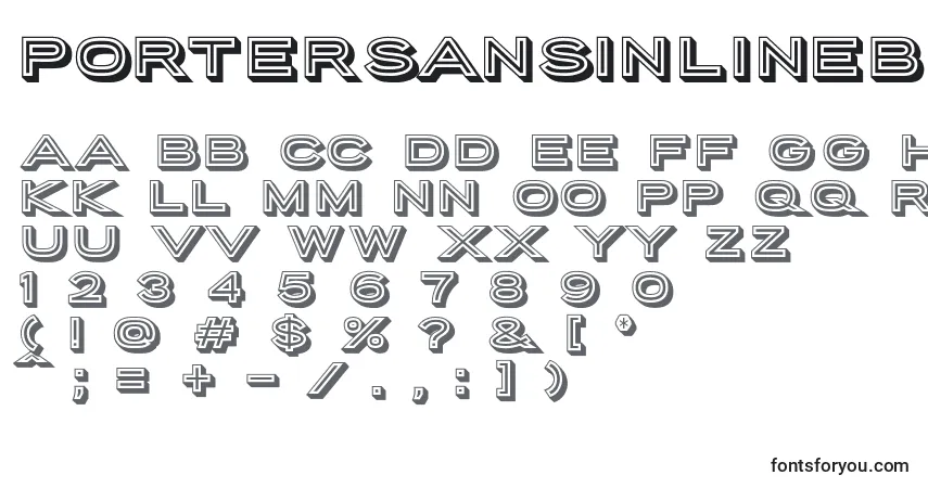A fonte PorterSansInlineBlock – alfabeto, números, caracteres especiais