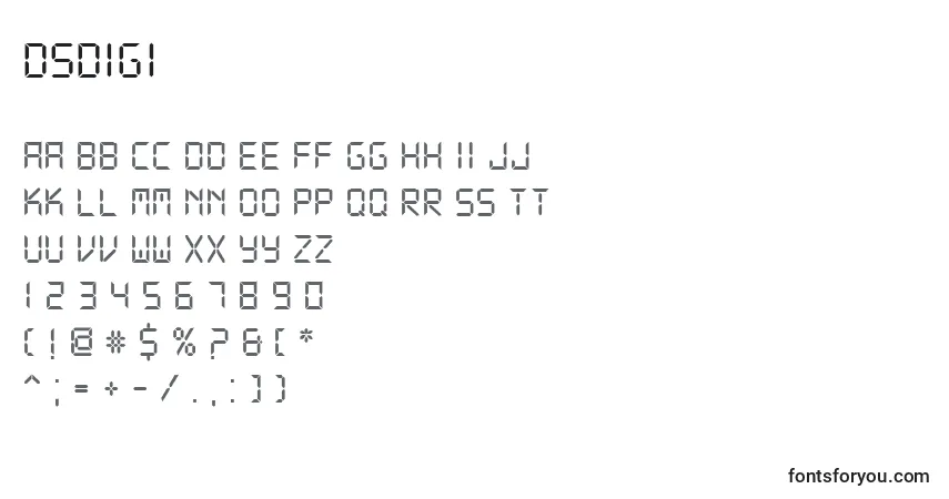 A fonte DsDigi – alfabeto, números, caracteres especiais