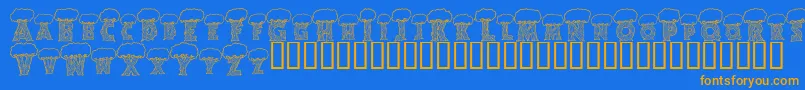 フォントAlphatrees – オレンジ色の文字が青い背景にあります。
