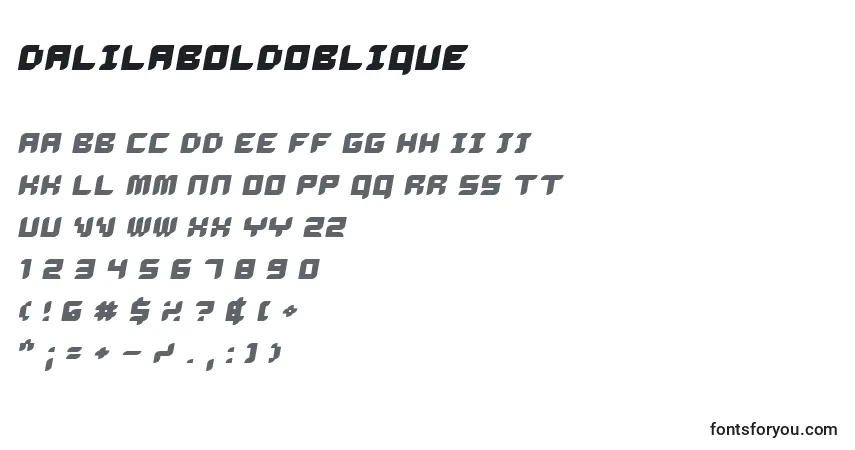 Шрифт DalilaBoldOblique – алфавит, цифры, специальные символы
