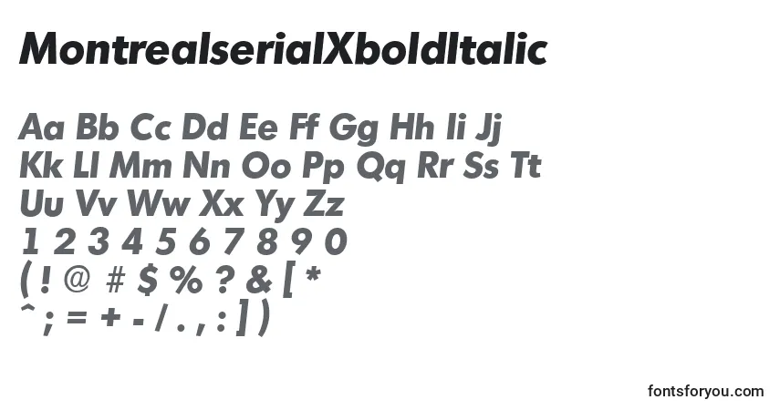 Schriftart MontrealserialXboldItalic – Alphabet, Zahlen, spezielle Symbole