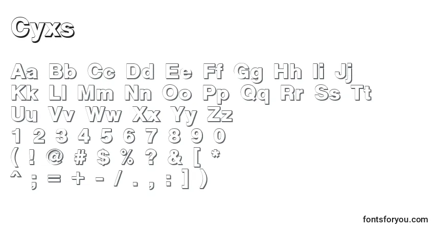 A fonte Cyxs – alfabeto, números, caracteres especiais