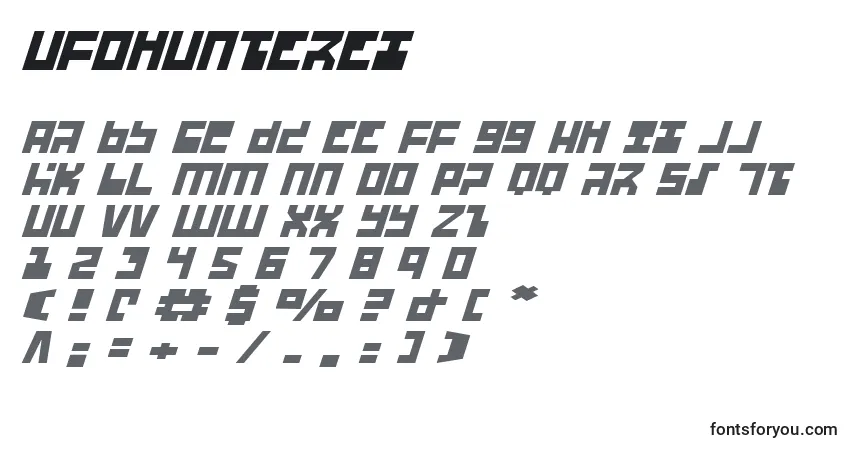 Schriftart Ufohunterei – Alphabet, Zahlen, spezielle Symbole