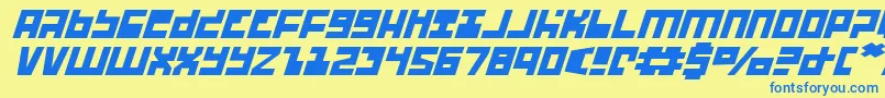 Fonte Ufohunterei – fontes azuis em um fundo amarelo