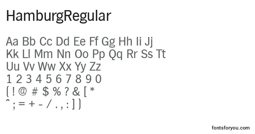 A fonte HamburgRegular – alfabeto, números, caracteres especiais