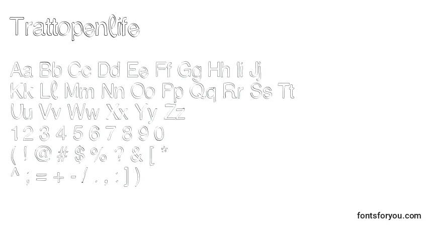 Шрифт Trattopenlife – алфавит, цифры, специальные символы