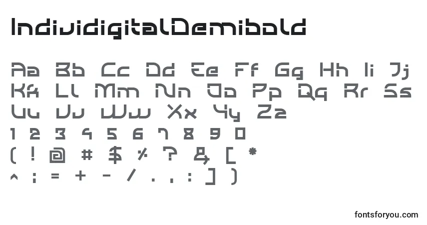 Fuente IndividigitalDemibold - alfabeto, números, caracteres especiales