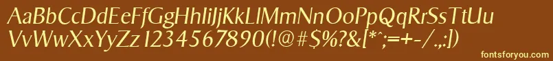 SigvarserialLightItalic-fontti – keltaiset fontit ruskealla taustalla