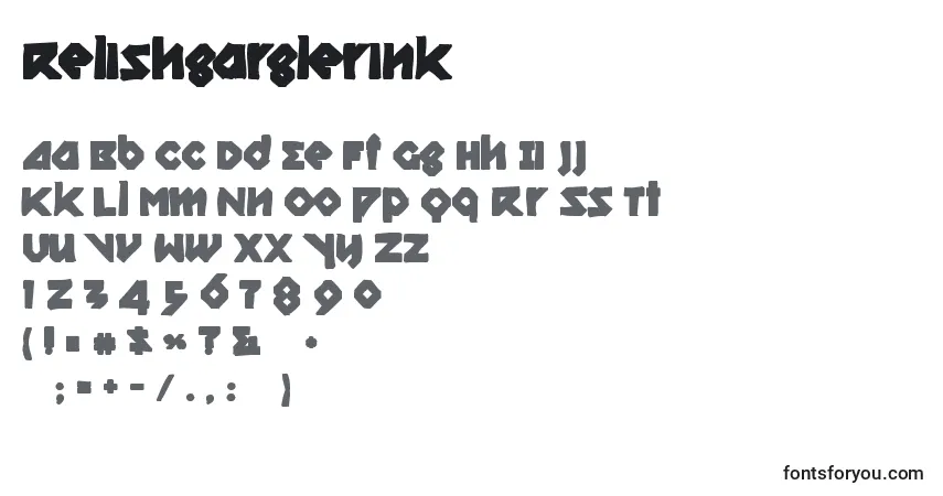 A fonte Relishgarglerink – alfabeto, números, caracteres especiais