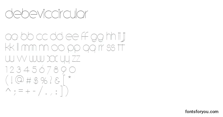 Czcionka DebevicCircular – alfabet, cyfry, specjalne znaki