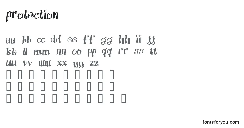 Czcionka Protection – alfabet, cyfry, specjalne znaki