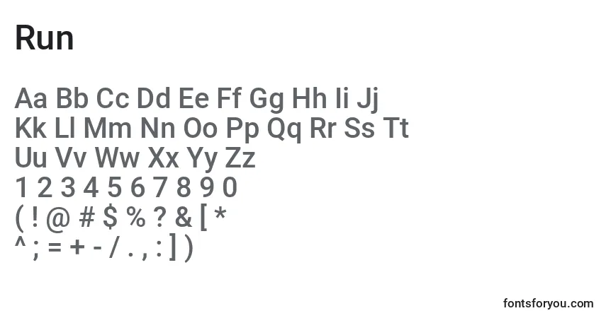 Czcionka Run – alfabet, cyfry, specjalne znaki