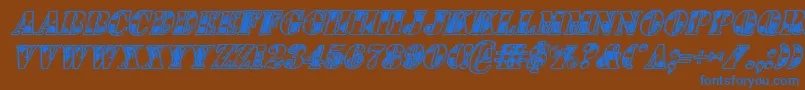 1stCavItalic-Schriftart – Blaue Schriften auf braunem Hintergrund