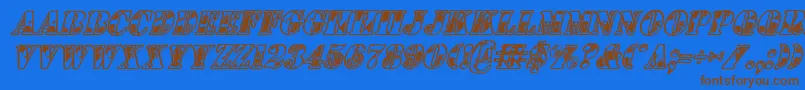 フォント1stCavItalic – 茶色の文字が青い背景にあります。