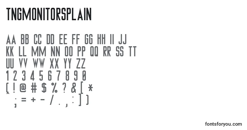 Czcionka TngMonitorsPlain – alfabet, cyfry, specjalne znaki