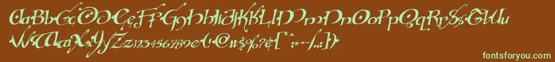 フォントHollyjinglesolidrotal – 緑色の文字が茶色の背景にあります。