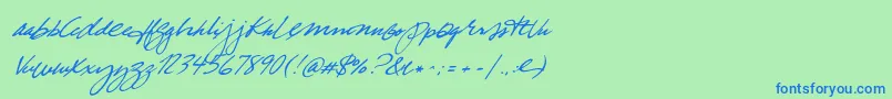 TrueBlue-Schriftart – Blaue Schriften auf grünem Hintergrund