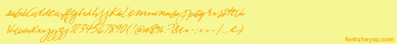 フォントTrueBlue – オレンジの文字が黄色の背景にあります。